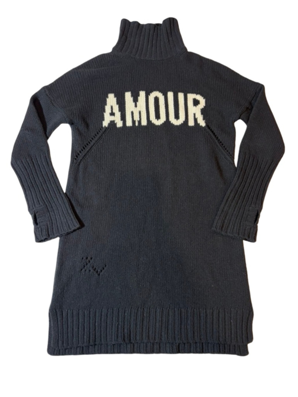 Zadig & Voltaire Amour Turtleneck Sweater Dress Black Distressed Knit XS